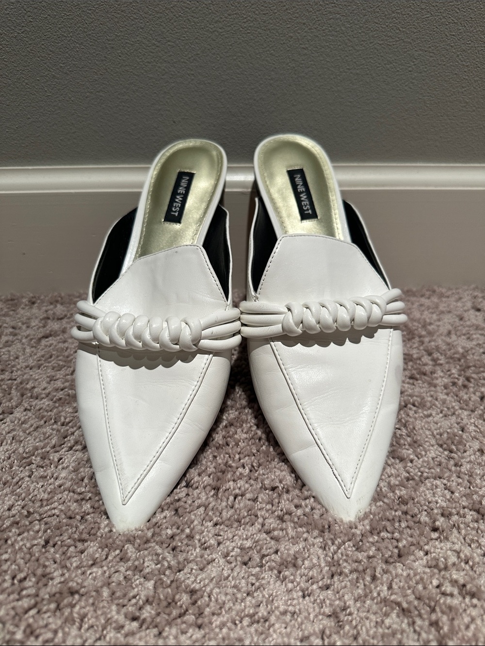 Nine West White Pointed Braided-Detail Slip-On Mule